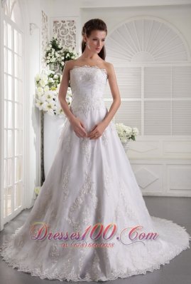 Princess Lace Beaded Chapel Wedding Dress Bridal