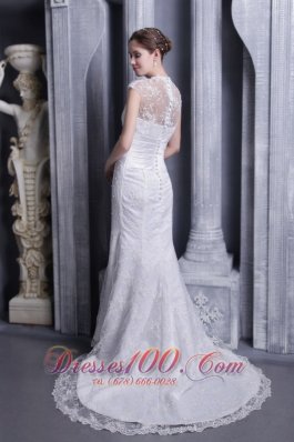 High Neck Mermaid Beaded Brush Bridal Dress