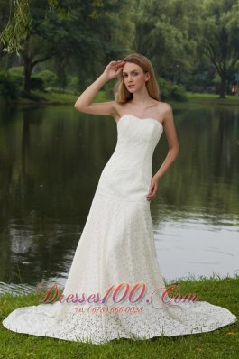 Sweetheart Lace Court Train Wedding Bridal Gowns