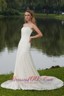 Sweetheart Lace Court Train Wedding Bridal Gowns