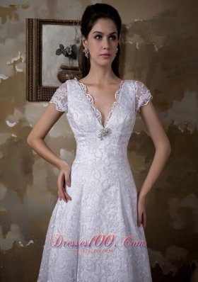 Princess Wedding Dress With V Neck Brush Train