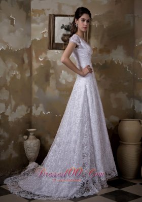 Princess Wedding Dress With V Neck Brush Train