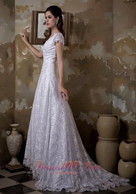 Princess Wedding Dress With V Neck Brush Train