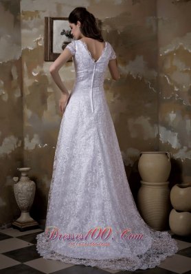 Princess Wedding Dress With V Neck Brush Train