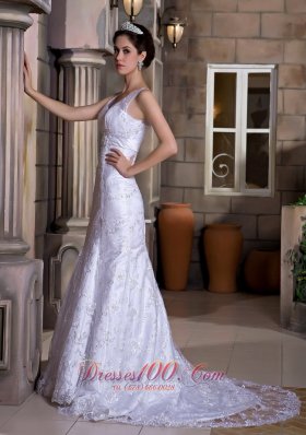 V Neck Mermaid Lace Court Wedding Dress Bridal