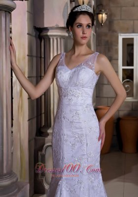 V Neck Mermaid Lace Court Wedding Dress Bridal