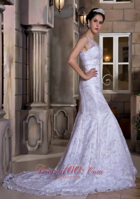 V Neck Mermaid Lace Court Wedding Dress Bridal