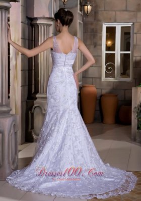 V Neck Mermaid Lace Court Wedding Dress Bridal