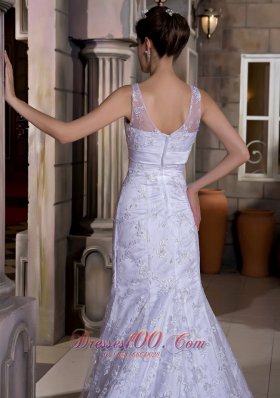 V Neck Mermaid Lace Court Wedding Dress Bridal