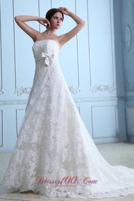 Lace Wedding Dress Strapless Sash Court Train