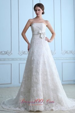 Lace Wedding Dress Strapless Sash Court Train