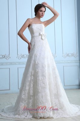 Lace Wedding Dress Strapless Sash Court Train