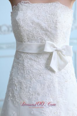 Lace Wedding Dress Strapless Sash Court Train