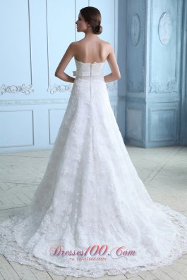 Lace Wedding Dress Strapless Sash Court Train