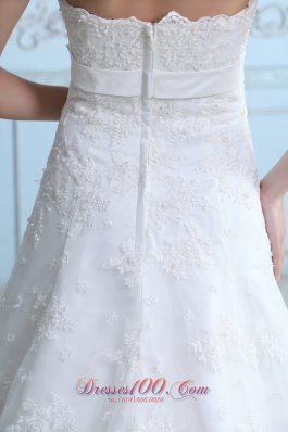 Lace Wedding Dress Strapless Sash Court Train