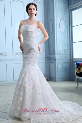 Satin Mermaid Court Train Lace Wedding Dress