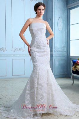 Satin Mermaid Court Train Lace Wedding Dress