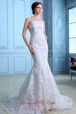 Satin Mermaid Court Train Lace Wedding Dress