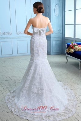 Satin Mermaid Court Train Lace Wedding Dress