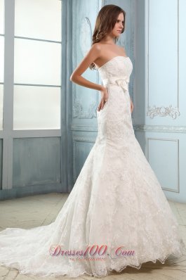 Sweetheart Mermaid Lace Belt Court Wedding Dress