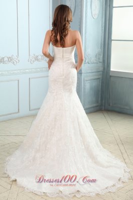 Sweetheart Mermaid Lace Belt Court Wedding Dress