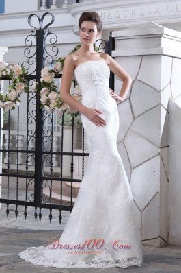 Mermaid Satin Brush Train Lace Wedding Dress