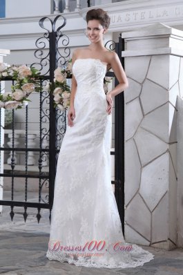 Mermaid Satin Brush Train Lace Wedding Dress