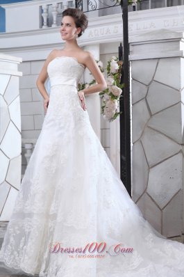 Lace Mermaid Belt Court Train Wedding Dress