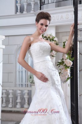 Lace Mermaid Belt Court Train Wedding Dress