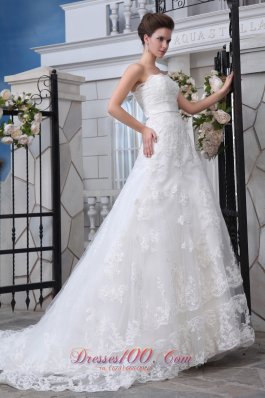 Lace Mermaid Belt Court Train Wedding Dress