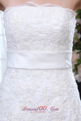 Lace Mermaid Belt Court Train Wedding Dress