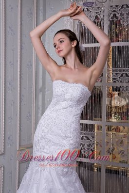 Strapless Mermaid Wedding Dress Lace Court Train