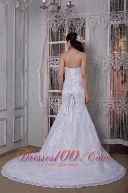 Strapless Mermaid Wedding Dress Lace Court Train