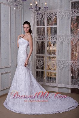 Strapless Mermaid Wedding Dress Lace Court Train