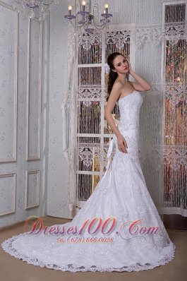 Strapless Mermaid Wedding Dress Lace Court Train