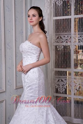 Strapless Mermaid Wedding Dress Lace Court Train