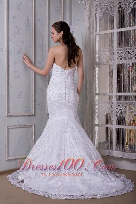 Strapless Mermaid Wedding Dress Lace Court Train