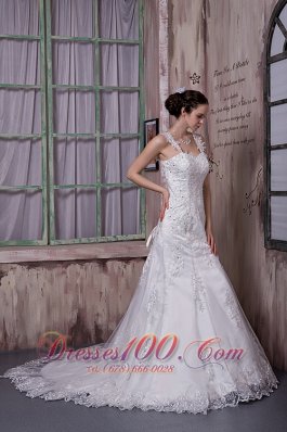 Beaded Court Train Straps Wedding Bridal Gown Lace