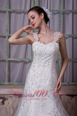 Beaded Court Train Straps Wedding Bridal Gown Lace