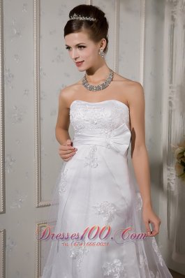 Ruched Lace Sash Wedding Dress Court Train