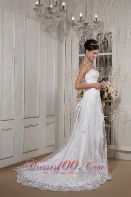 Ruched Lace Sash Wedding Dress Court Train