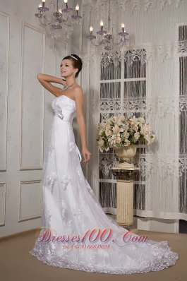 Ruched Lace Sash Wedding Dress Court Train