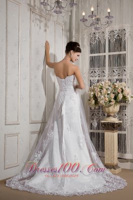 Ruched Lace Sash Wedding Dress Court Train