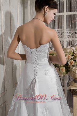 Ruched Lace Sash Wedding Dress Court Train