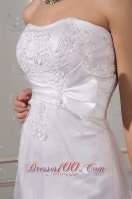 Ruched Lace Sash Wedding Dress Court Train