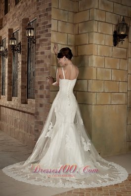 Tulle Mermaid Chapel Wedding Dress With Straps