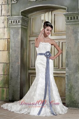 Flower Sash Mermaid Lace Court Wedding Dress