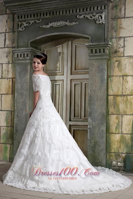 Lace Off The Shoulder Chapel Wedding Bridal Dress