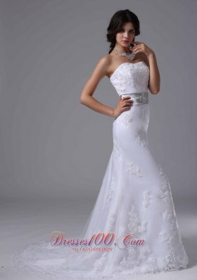 Beaded Lace Wedding Bridal Dress Colored Sash