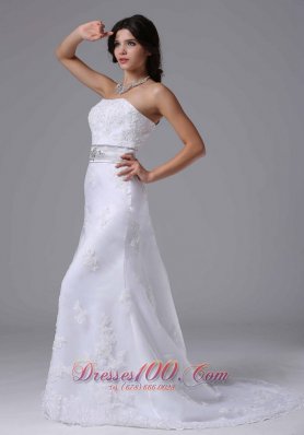 Beaded Lace Wedding Bridal Dress Colored Sash